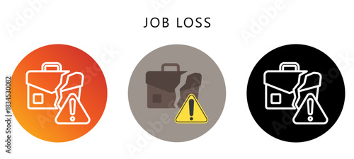 Job Loss Icon Button, Black, Gradient, Rounded Mini Illustration Relate To Industry 4-0. Use For Modern Concept, Ui, Ux Web And App Development.