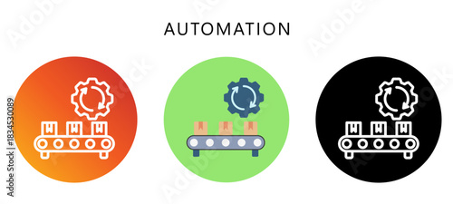 Automation Icon Button, Black, Gradient, Rounded Mini Illustration Relate To Industry 4-0. Use For Modern Concept, Ui, Ux Web And App Development.