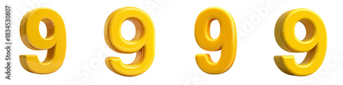Cheerful golden number nine collection, perfect for birthdays, anniversaries, educational materials or celebratory designs with a touch of fun and vibrant energy