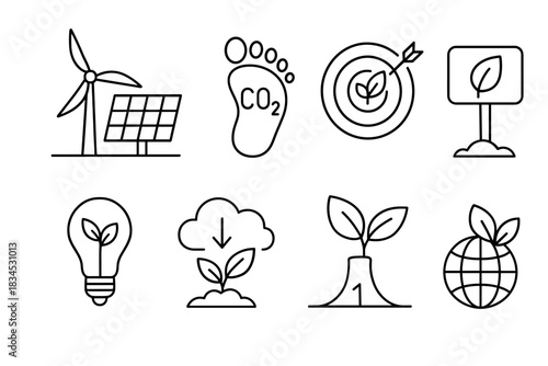 Sustainable energy and eco icons set for environmental awareness designs