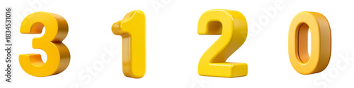 Bright yellow 3120 numbers in playful arrangement, perfect for educational resources, vibrant posters, and creative designs, celebrating numerals with cheerful style