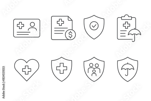 Health insurance icon set. medical coverage symbols for digital and print design. healthcare protection graphics.