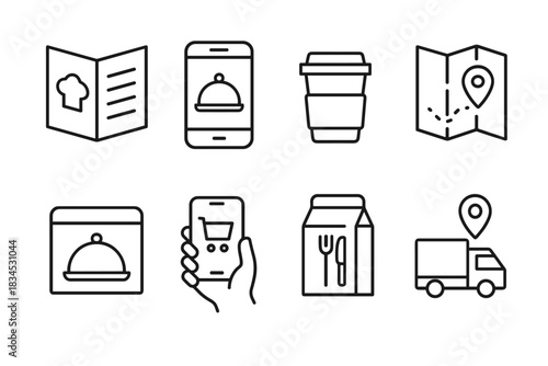 Food delivery and restaurant service icons set for mobile apps and web design