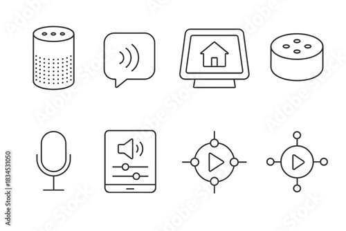 Smart home device icon set. voice assistant and control icons for digital interfaces. perfect for app and web design.