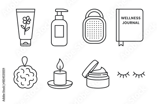 Self care icon set. wellness, relaxation, spa elements for holistic health designs