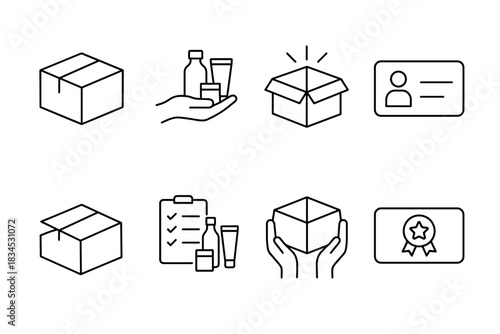 Packaging and delivery icon set. parcel and delivery theme for logistics. vector symbols for shipping, packaging, and identification.
