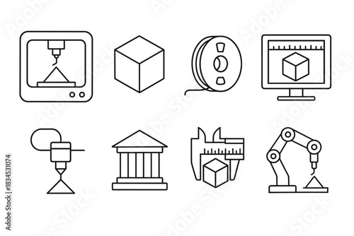 3d printing and design icon set. digital manufacturing symbols. perfect for technology projects.
