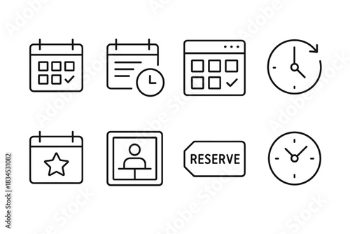 Calendar and clock icons set for scheduling and planning applications