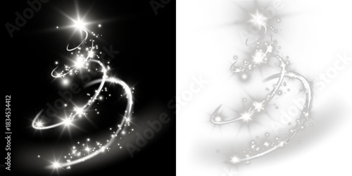 Christmas tree made of glowing lights. Bright shiny Christmas light. Glittering lights in the form of a Christmas tree. Gold glowing spruce luxurious design. Vector on png background.PNG