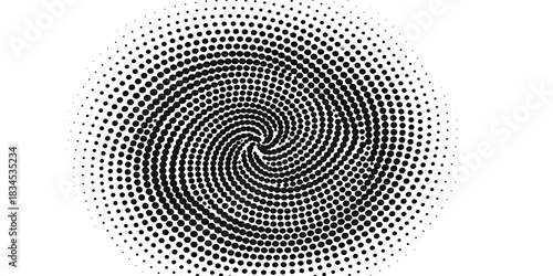 Black and white fingerprint circle pattern with a blue digital spiral design and technology illustration