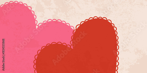 Vintage textured heart background, romantic horizontal illustration for Valentine’s Day, wedding invitations, cards and social media designs.