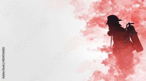 Elegant silhouette of fire extinguisher shape in soft red gradient with copy space