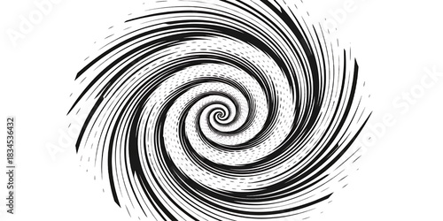 Black and white abstract swirl pattern illustration with a vortex design backdrop