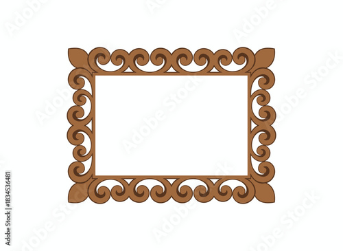 A vacant frame holding a baguette painting with vintage décor, featuring a Baroque-style picture frame in retro, classical design, intended for an art gallery, presented as a flat vector illustration