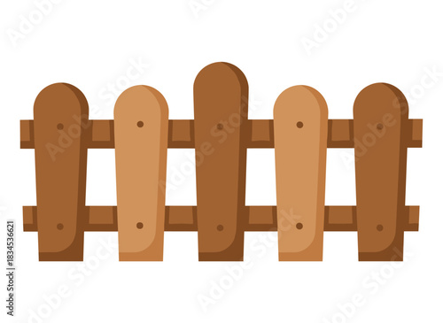 A wooden fence with modern wooden balcony and terrace railings, a farm handrail, and a realistic defensive banister, depicted as an architectural element in a flat vector illustration of the railing