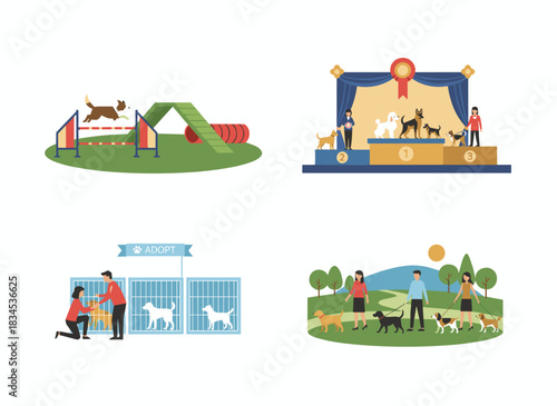 Colorful vector illustrations of cartoon dogs