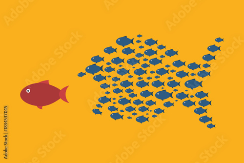 Little Fish Eat Big Fish. Unity, Teamwork, Organize Concept	