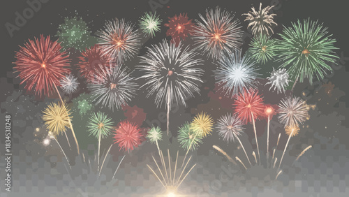 Vibrant fireworks display illuminating the night sky with colorful bursts of light and celebratory atmosphere