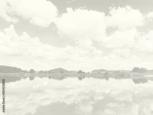 White lake reflection landscape, Cloud Dancer trend, color of year 2026