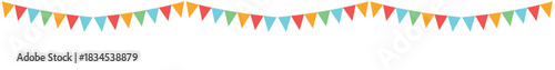 Festive garland of colorful triangular bunting flags hanging in a wavy line.