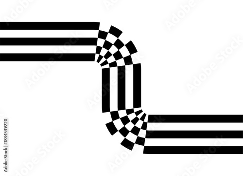 Sports vector pattern of black stripes on a white background. Modern dynamic design element for advertising, interior, packaging, games. Vector background. Finishing ribbon with a checkered pattern on