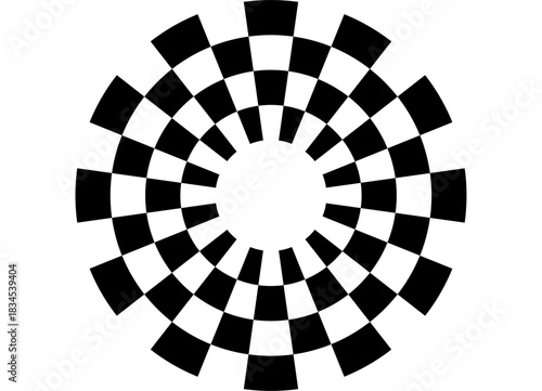 Round vector pattern of black pixels on a white background. Modern design element for advertising, interior, packaging, games. Vector background. Finish flag style