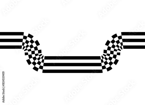 Sport vector pattern of black stripes on a white background. Modern dynamic design element for advertising, interior, packaging, games. Trendy vector background. Checkered finish ribbon.