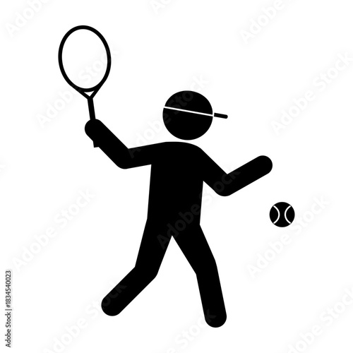 テニスをする人物のシルエットイラスト・ラケットを構えたスポーツピクトグラム素材