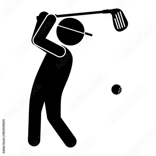 ゴルフをする人物のシルエットイラスト・スイング中のスポーツピクトグラム素材