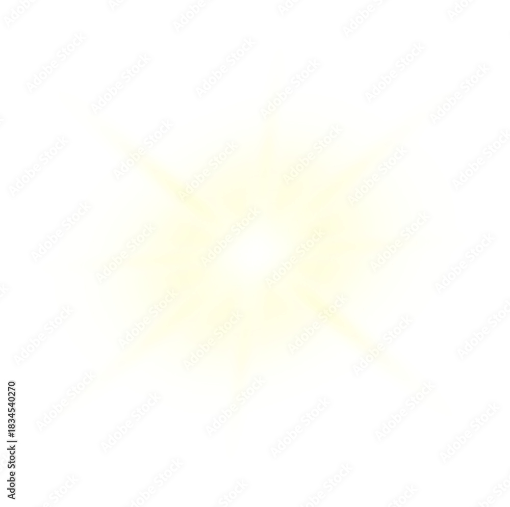 Obraz premium Radiant Starburst Light Effect – Glowing Eight-Point Flare with White and Yellow Rays on Transparent Background