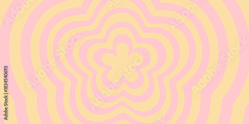 Groovy flower pattern with soft pink and yellow concentric lines forming a re...