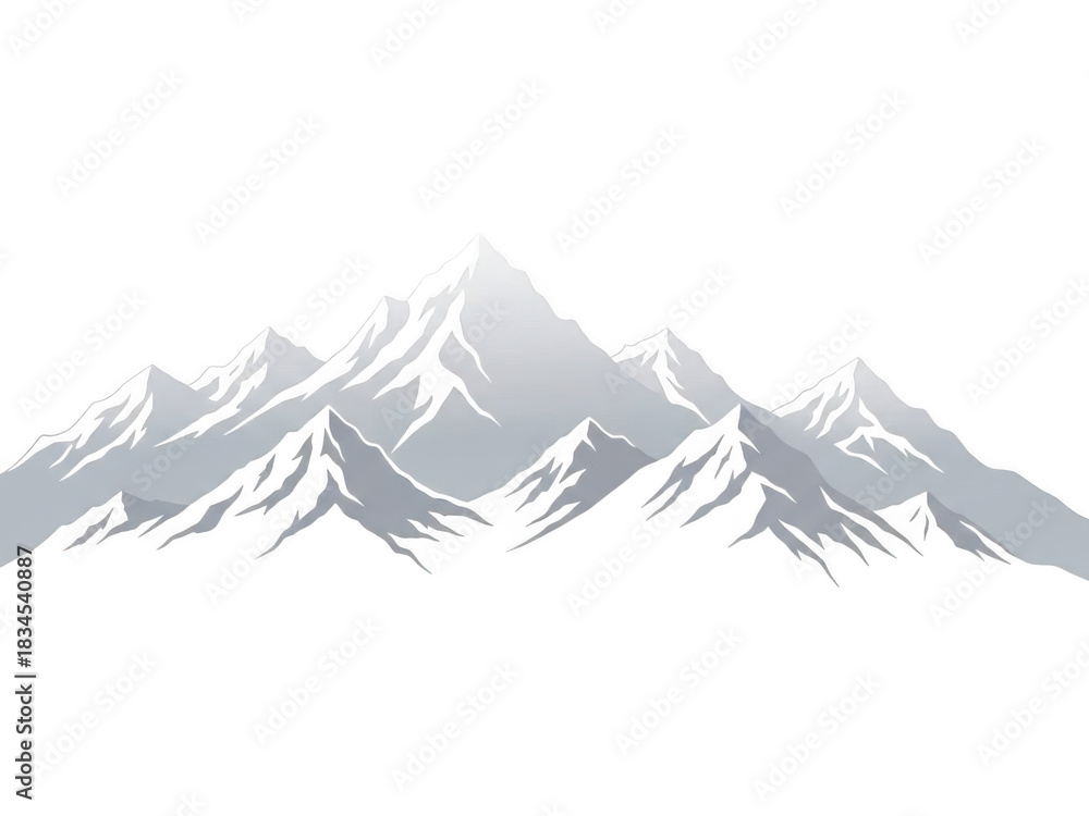 Fototapeta premium Dramatic snow capped mountain range peaks under a dark sky majestic winter landscape transparent background