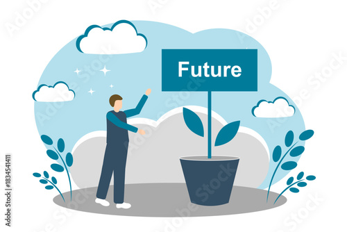 The concept of future development, mental growth and maturation. A man nurtures the future, new ideas and future opportunities