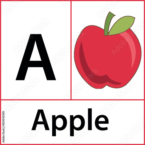 Kids Fruit Alphabet – Letter A Apple Cute Illustration
