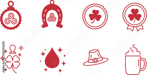 Red St Patrick's Day Icons and Symbols ireland irish