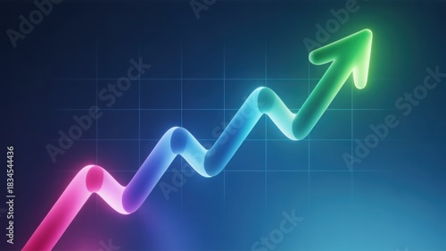 An illuminated arrow symbol rising upwards, suggesting growth and progress