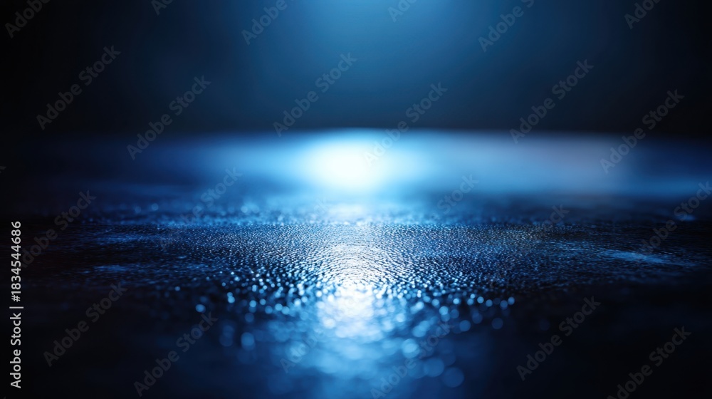 Obraz premium Abstract blue light reflection on a wet surface creating a serene and dreamy atmosphere with gentle textures and subtle highlights for artistic backgrounds