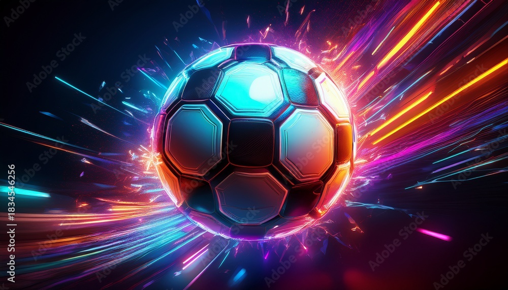 Naklejka premium soccer ball in neon light explosion