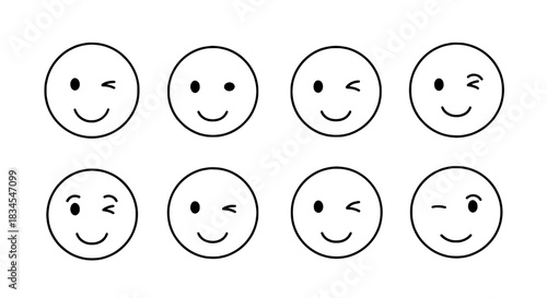 Collection of Wink Emoticons in Outline Style