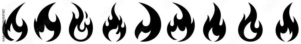Obraz premium Fire flame icon set simple solid blaze symbols vector
