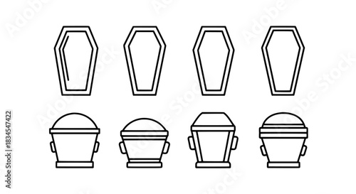 Set of coffin and urn icons for funeral services
