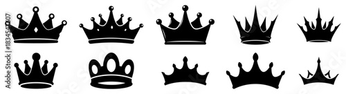 Set Of Royal Crown Silhouettes Vector Illustration Collection Of Black King And Queen Symbols For Heraldic Design Or Logo