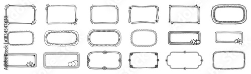 Hand drawn doodle frames collection featuring sketch rectangular borders and speech bubbles for text emphasis