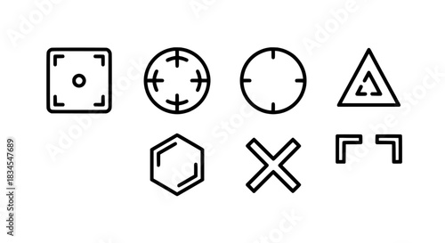 Set of geometric shapes and crosshairs symbols