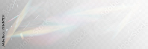 Soft iridescent light reflections with pastel rainbow highlights on a transparent background, creating a delicate holographic glow and abstract shimmering texture.
