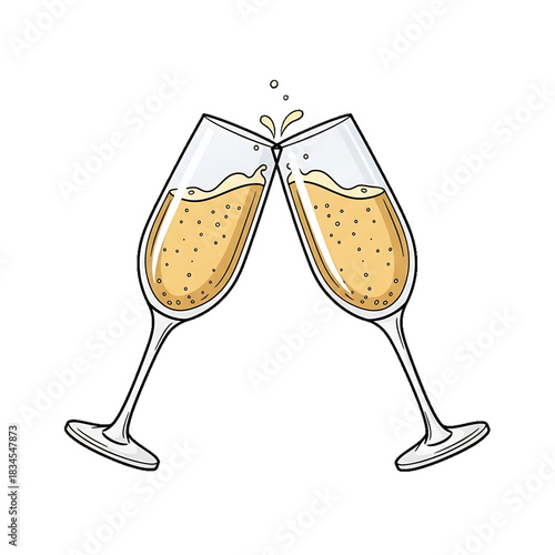 Two champagne glasses clinking together in celebration.