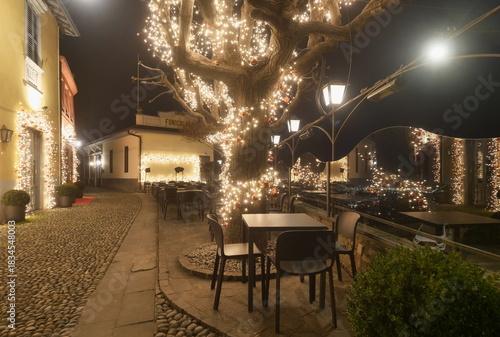 Fototapeta Naklejka Na Ścianę i Meble -  Christams decorations in Bergamo upper from San Vigilio, Lombardy, Italy