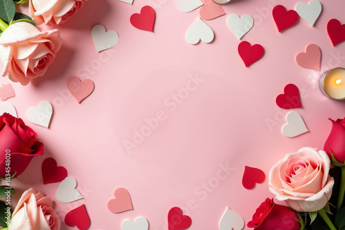 Heart Dessert Layout With Text Space. Pink Romantic Frame Scene. Valentine Sweet Border Design.