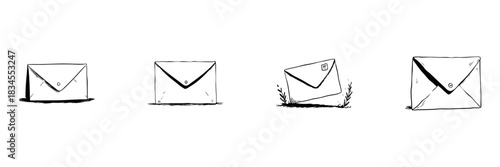 Envelopes Doodle Sketch Set. Communication, Correspondence, And Mail Delivery In Hand Drawn Style Collection. Vintage Postal Theme. Hand Drawn Isolated Vector Illustration