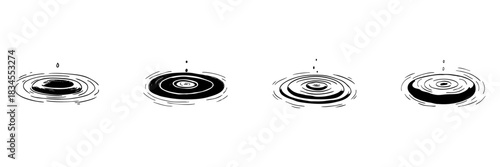 Water Droplet Ripple Effect Doodle Sketch Set. Fluid Dynamics And Wave Propagation In Hand Drawn Style Collection. Illustrates Water Surface Disturbance. Isolated Vector Illustration